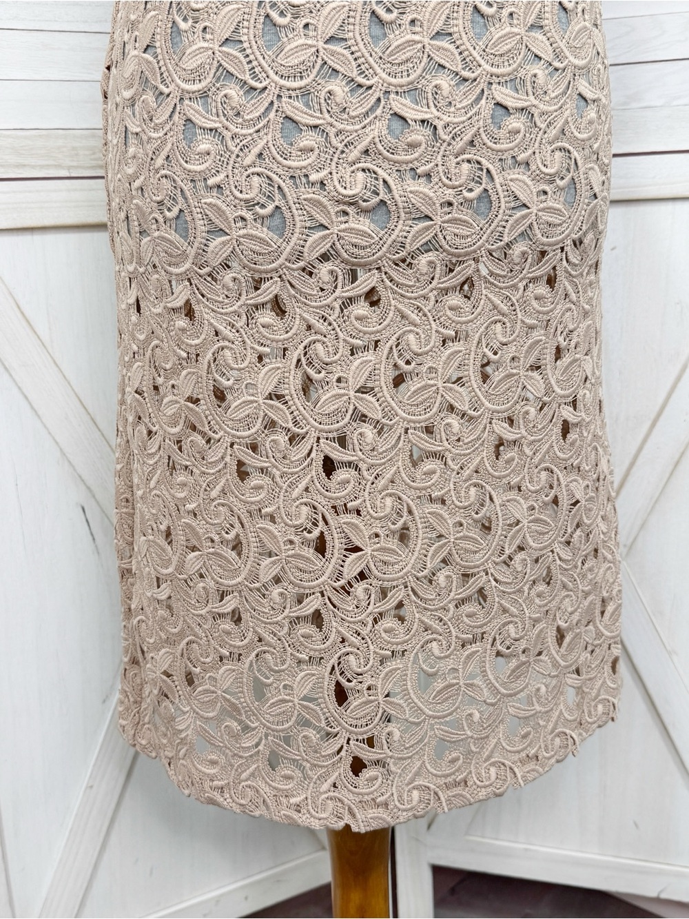 Zara Sheer Lace Ruffle Trim Sheath Dress Nude Tan Large Resort Coquette - Picture 6 of 12